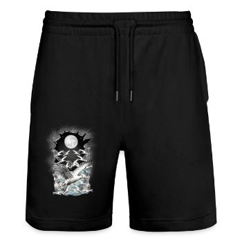 maritime, seagull, seagulls - Stanley/Stella Trainer Unisex Organic Jogging Shorts - black - Front - Nik (191cm) & Marisol (170cm)