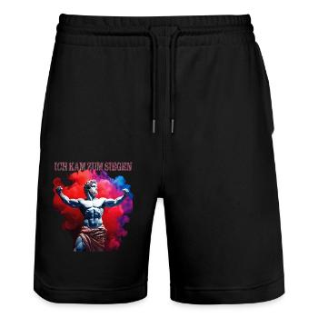 I CAME TO VICTORY - Stanley/Stella Trainer Unisex Organic Jogging Shorts - black - Front - Nik (191cm) & Marisol (170cm)