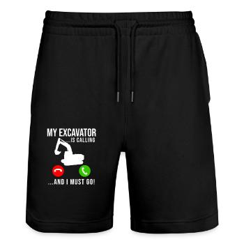 Excavator Construction Worker - Stanley/Stella Trainer Unisex Organic Jogging Shorts - black - Front - Nik (191cm) & Marisol (170cm)