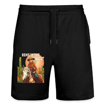 HOME IN THE WEST - Stanley/Stella Unisex Bio Joggingshorts Trainer  - Schwarz - Vorne - Nik (191cm) & Marisol (170cm)