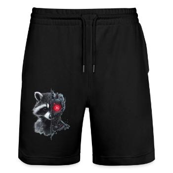 Funny Robot Tech Raccoon Cyborg Animal Raccoon - Stanley/Stella Trainer Unisex Organic Jogging Shorts - black - Front - Nik (191cm) & Marisol (170cm)