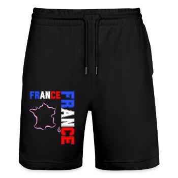 drapeau france cadeau, cadeau france drapeau - Short de jogging bio TRAINER Stanley/Stella unisexe - noir - Devant - Nik (191cm) & Marisol (170cm)