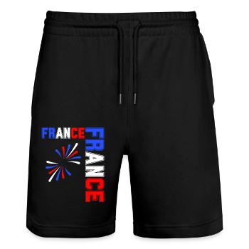 drapeau france cadeau, cadeau france drapeau - Short de jogging bio TRAINER Stanley/Stella unisexe - noir - Devant - Nik (191cm) & Marisol (170cm)