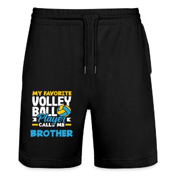 Mein Lieblings Volleyballspieler Bruder - Stanley/Stella Unisex Bio Joggingshorts Trainer  - Schwarz - Vorne - Nik (191cm) & Marisol (170cm)