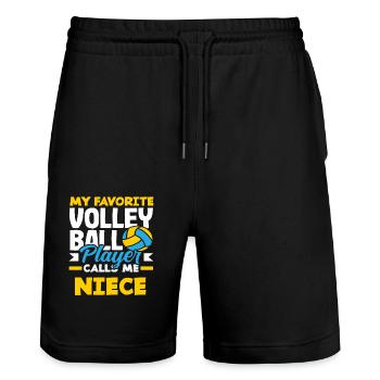 My favorite volleyball player calls me niece - Stanley/Stella Trainer Unisex Organic Jogging Shorts - black - Front - Nik (191cm) & Marisol (170cm)