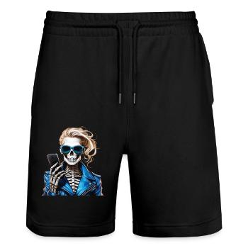 SKELETON WOMAN SMARTPHONE - Stanley/Stella Trainer Unisex Organic Jogging Shorts - black - Front - Nik (191cm) & Marisol (170cm)