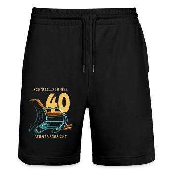 GEHHILFE SCHNELL...SCHNELL 40 BEREITS ERREICHT - Stanley/Stella Unisex Bio Joggingshorts Trainer  - Schwarz - Vorne - Nik (191cm) & Marisol (170cm)