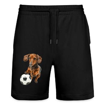 Dackel - Stanley/Stella Unisex Bio Joggingshorts Trainer  - Schwarz - Vorne - Nik (191cm) & Marisol (170cm)