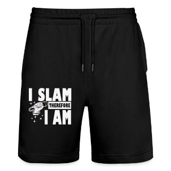 Poésie Slam I Slam Slam Poésie - Short de jogging bio TRAINER Stanley/Stella unisexe - noir - Devant - Nik (191cm) & Marisol (170cm)