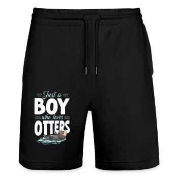 Otter Boy Just A Boy Who Loves - Stanley/Stella Trainer Unisex Organic Jogging Shorts - black - Front - Nik (191cm) & Marisol (170cm)