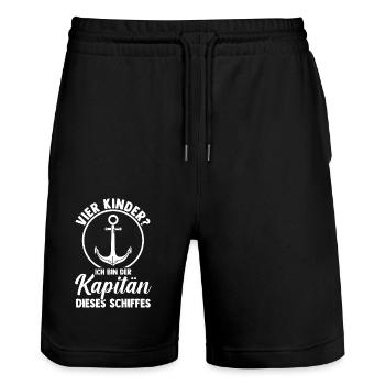 Papa Von 4 Kindern - Stanley/Stella Unisex Bio Joggingshorts Trainer  - Schwarz - Vorne - Nik (191cm) & Marisol (170cm)