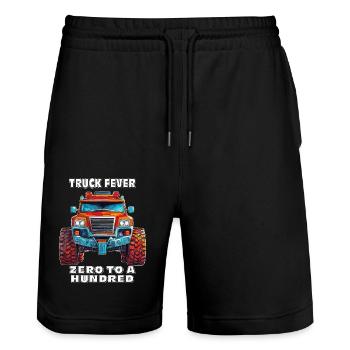 AUTO TRUCK FEVER ZERO TO A HUNDRED - Stanley/Stella Trainer Unisex Organic Jogging Shorts - black - Front - Nik (191cm) & Marisol (170cm)