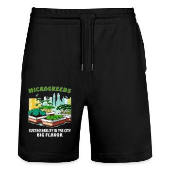 MICROGREENS SUSTAINABILITY IN THE CITY - Stanley/Stella Trainer Unisex Organic Jogging Shorts - black - Front - Nik (191cm) & Marisol (170cm)