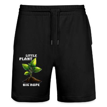 PFLANZE LITTLE PLANT BIG HOPE - Stanley/Stella Trainer Unisex Organic Jogging Shorts - black - Front - Nik (191cm) & Marisol (170cm)