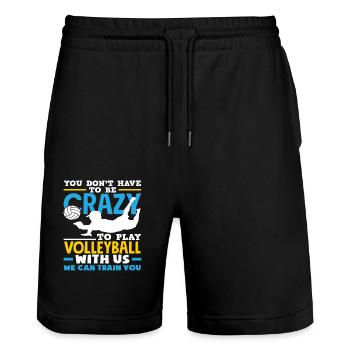 Du Musst Nicht Verrückt Sein Volleyballspieler - Stanley/Stella Unisex Bio Joggingshorts Trainer  - Schwarz - Vorne - Nik (191cm) & Marisol (170cm)
