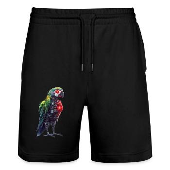 Funny Robot Art Parrot Cyborg Bird Parrot - Stanley/Stella Trainer Unisex Organic Jogging Shorts - black - Front - Nik (191cm) & Marisol (170cm)