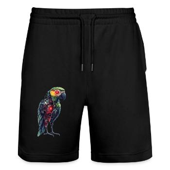 Funny Robot Art Parrot Cyborg Bird Parrot - Stanley/Stella Trainer Unisex Organic Jogging Shorts - black - Front - Nik (191cm) & Marisol (170cm)