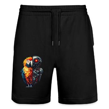 Funny Robot Art Parrot Cyborg Bird Parrot - Stanley/Stella Trainer Unisex Organic Jogging Shorts - black - Front - Nik (191cm) & Marisol (170cm)