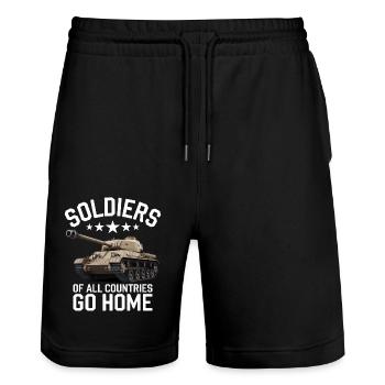 Soldiers of all Countries Go Home Anti Krieg - Stanley/Stella Unisex Bio Joggingshorts Trainer  - Schwarz - Vorne - Nik (191cm) & Marisol (170cm)