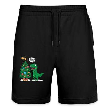 Funny T-Rex and Christmas Tree Christmas - Stanley/Stella Trainer Unisex Organic Jogging Shorts - black - Front - Nik (191cm) & Marisol (170cm)