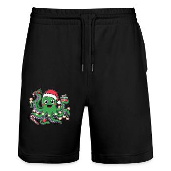 Christmas Octopus with Lights and Hat Christmas - Stanley/Stella Trainer Unisex Organic Jogging Shorts - black - Front - Nik (191cm) & Marisol (170cm)
