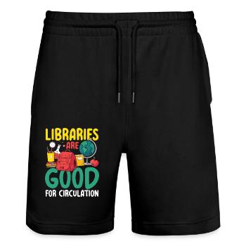 Libraries Are Good For Circulation - Stanley/Stella Trainer Unisex Organic Jogging Shorts - black - Front - Nik (191cm) & Marisol (170cm)