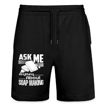 Soap Maker Ask Me Anything About Soap Making - Stanley/Stella Trainer Unisex Organic Jogging Shorts - black - Front - Nik (191cm) & Marisol (170cm)
