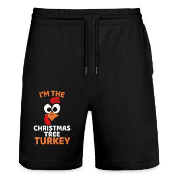 I'm The Christmas Tree Turkey, Funny Turkey - Stanley/Stella Trainer Unisex Organic Jogging Shorts - black - Front - Nik (191cm) & Marisol (170cm)