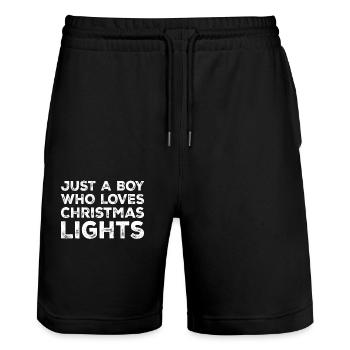 Just A Boy Who Loves Christmas Lights, Funny Xmas - Stanley/Stella Trainer Unisex Organic Jogging Shorts - black - Front - Nik (191cm) & Marisol (170cm)