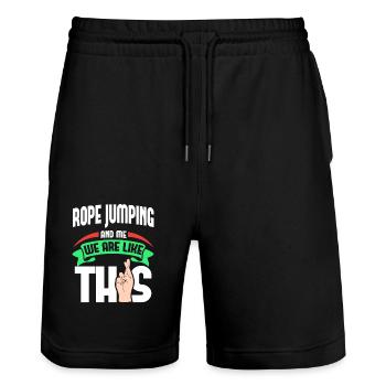 Rope Jumping Me sont comme - Short de jogging bio TRAINER Stanley/Stella unisexe - noir - Devant - Nik (191cm) & Marisol (170cm)