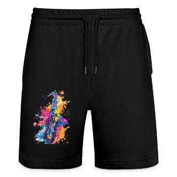 Saxophon - Stanley/Stella Unisex Bio Joggingshorts Trainer  - Schwarz - Vorne - Nik (191cm) & Marisol (170cm)