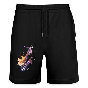 Saxophone - Short de jogging bio TRAINER Stanley/Stella unisexe - noir - Devant - Nik (191cm) & Marisol (170cm)