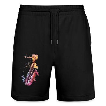 Saxophone - Short de jogging bio TRAINER Stanley/Stella unisexe - noir - Devant - Nik (191cm) & Marisol (170cm)