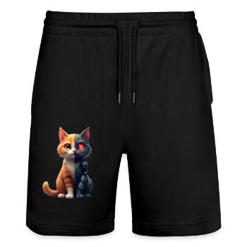 Funny Robot Cat Tech Cats Cyborg Animal Cat - Stanley/Stella Trainer Unisex Organic Jogging Shorts - black - Front - Nik (191cm) & Marisol (170cm)