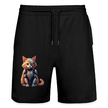 Funny Robot Cat Tech Cats Cyborg Animal Cat - Stanley/Stella Trainer Unisex Organic Jogging Shorts - black - Front - Nik (191cm) & Marisol (170cm)