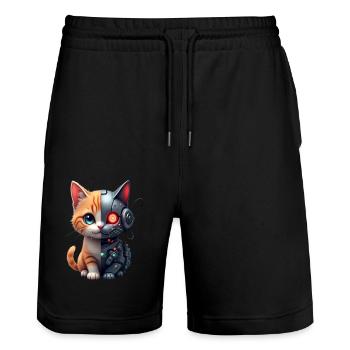 Funny Robot Cat Tech Cats Cyborg Animal Cat - Stanley/Stella Trainer Unisex Organic Jogging Shorts - black - Front - Nik (191cm) & Marisol (170cm)