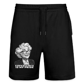ÄLTERE FRAU EXPERIENCE IS MY PRIDE - Stanley/Stella Unisex Bio Joggingshorts Trainer  - Schwarz - Vorne - Nik (191cm) & Marisol (170cm)