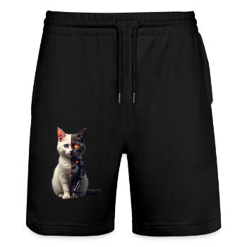 Funny Robot Cat Tech Cats Cyborg Animal Cat - Stanley/Stella Trainer Unisex Organic Jogging Shorts - black - Front - Nik (191cm) & Marisol (170cm)