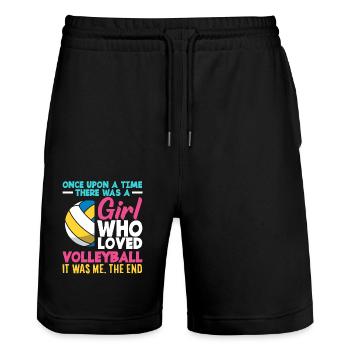 Mädchen Liebte Volleyball Es War Ich - Stanley/Stella Unisex Bio Joggingshorts Trainer  - Schwarz - Vorne - Nik (191cm) & Marisol (170cm)