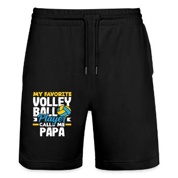 Mein Lieblings Volleyball Spieler Nennt Mich Papa - Stanley/Stella Unisex Bio Joggingshorts Trainer  - Schwarz - Vorne - Nik (191cm) & Marisol (170cm)