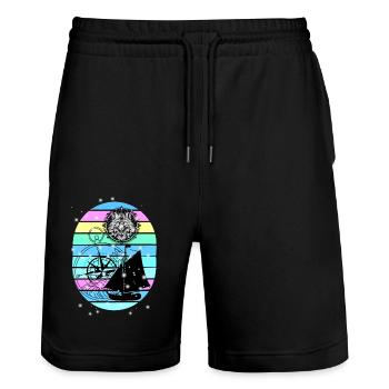 maritim Segelschiff Kompass Seefahrt Seemann - Stanley/Stella Unisex Bio Joggingshorts Trainer  - Schwarz - Vorne - Nik (191cm) & Marisol (170cm)
