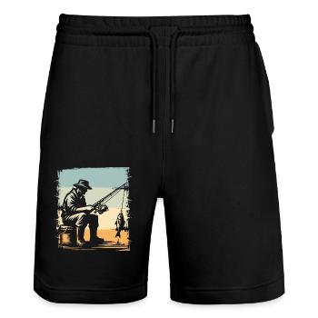 Fishing Anglers Fishing - Stanley/Stella Trainer Unisex Organic Jogging Shorts - black - Front - Nik (191cm) & Marisol (170cm)