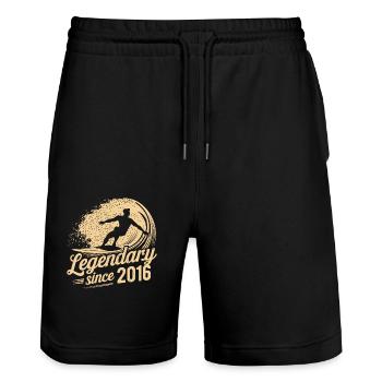 Legendary since 2016 Birthday Surfer - Stanley/Stella Trainer Unisex Organic Jogging Shorts - black - Front - Nik (191cm) & Marisol (170cm)