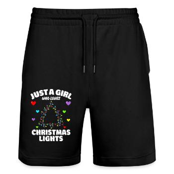 Just A Girl Who Loves Christmas Lights, Funny Xmas - Stanley/Stella Trainer Unisex Organic Jogging Shorts - black - Front - Nik (191cm) & Marisol (170cm)
