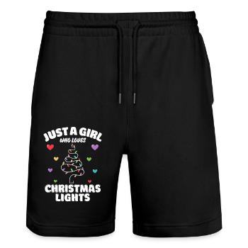 Just A Girl Who Loves Christmas Lights, Funny Xmas - Stanley/Stella Trainer Unisex Organic Jogging Shorts - black - Front - Nik (191cm) & Marisol (170cm)