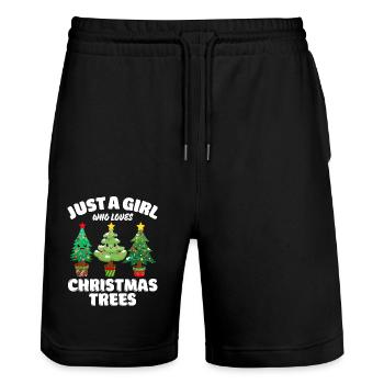 Just A Girl Who Loves Christmas Trees, Funny Xmas - Stanley/Stella Trainer Unisex Organic Jogging Shorts - black - Front - Nik (191cm) & Marisol (170cm)