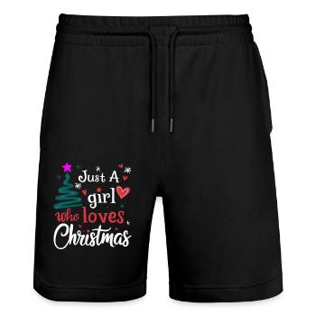 Just A Girl Who Loves Christmas Funny Xmas Holiday - Stanley/Stella Trainer Unisex Organic Jogging Shorts - black - Front - Nik (191cm) & Marisol (170cm)