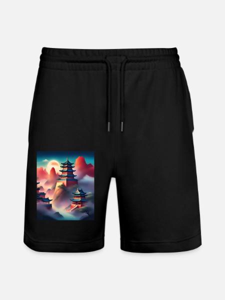 Japanese castles on mountains - Stanley/Stella Trainer Unisex Organic Jogging Shorts - black