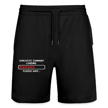 Sarkastischer Kommentar wird geladen bitte warten Programmierer - Stanley/Stella Unisex Bio Joggingshorts Trainer  - Schwarz - Vorne - Nik (191cm) & Marisol (170cm)