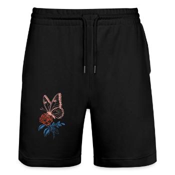 Rose Butterfly - Stanley/Stella Trainer Unisex Organic Jogging Shorts - black - Front - Nik (191cm) & Marisol (170cm)